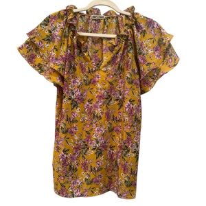 Pleione Ruffle Sleeve Floral Blouse Summer Garden Girl Sz M